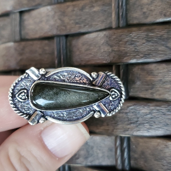 New Silver Sheen Obsidian 925 Silver Statement Ring. - Picture 10 of 12